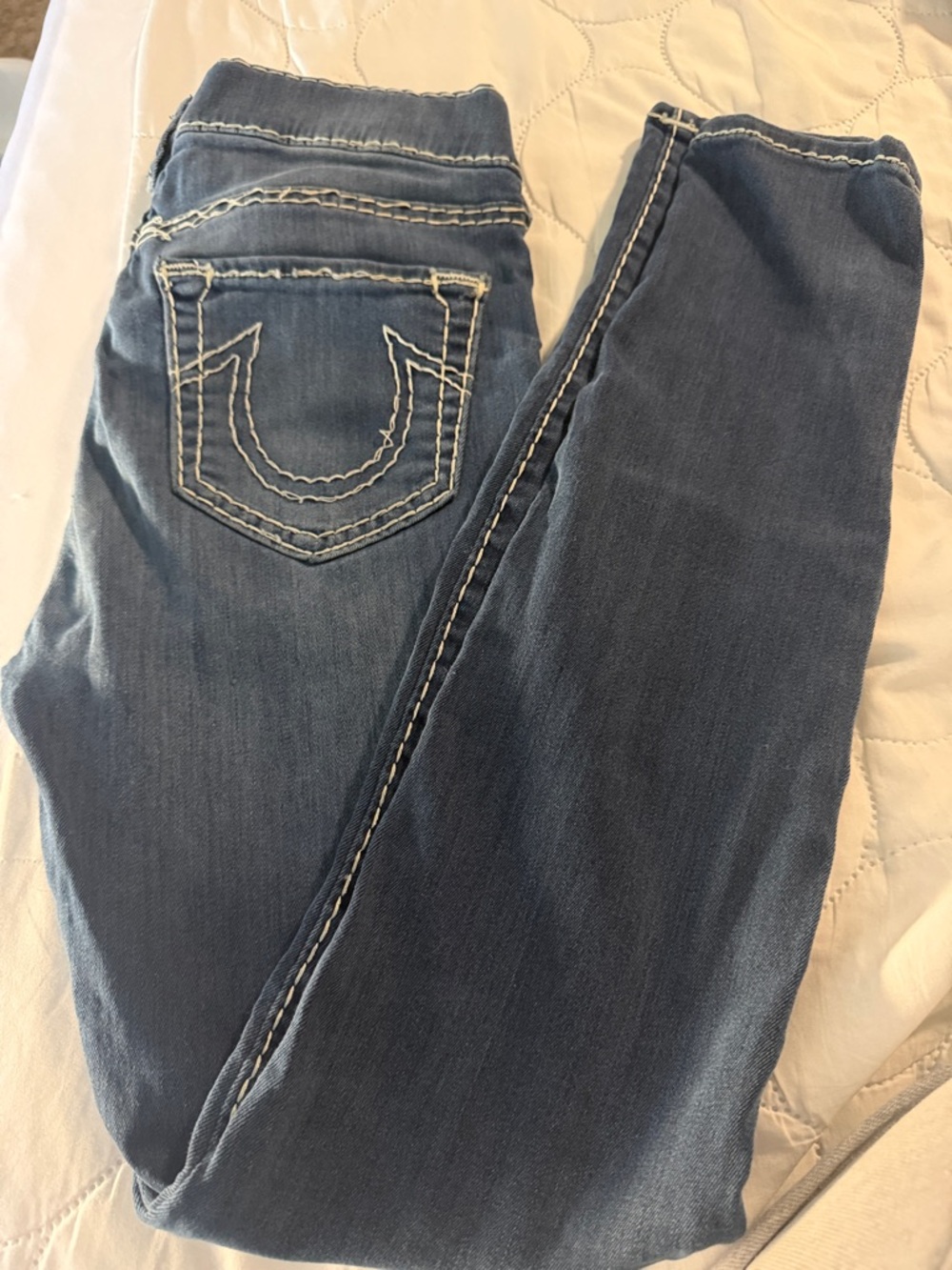 True Religion Blue Skinny Jeans with White Contrast Stitching